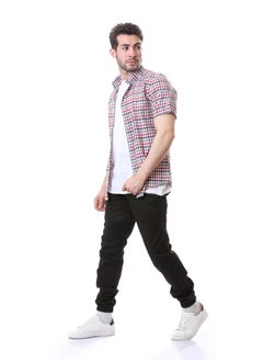 Casual Gingham Short Sleeves Regular Shirt - White, Black & Red