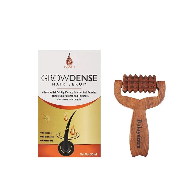 Adon Waidon Growdense Hair Serum 30ml  Balayantra Wooden Roller  Smooth Glossy Hair for Men  Women - Image 1
