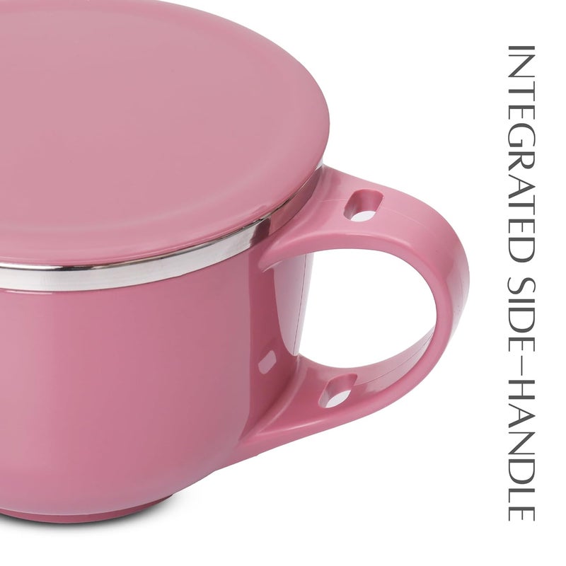 JAYPEE PLUS وعاء حساء من الفولاذ المقاوم للصدأ مع غطاء وحامل ملعقة سوفتوك، وعاء ماغي، وعاء نودلز، وعاء باستا، أفضل هدية ديوالي، كوب للأطفال، الفتيات، الأولاد، عيد الميلاد، وردي - Image 4