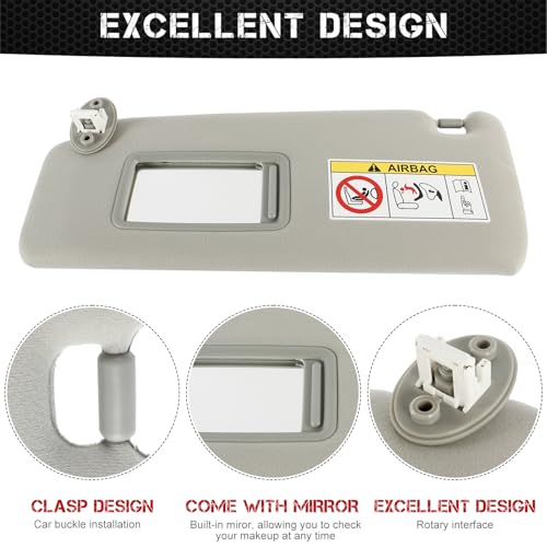 PEVAST Right Passenger Sun Visor Replacement for Lexus GX460 (2010-2023) & Toyota Land Cruiser Prado (2009-2023) - Compatible with OEM 74310-60J30-B0, 74310-60D70-A1 (Gray) - Image 4