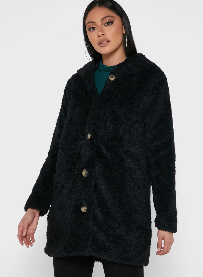 VERO MODA Hooded Fleece Longline Coat