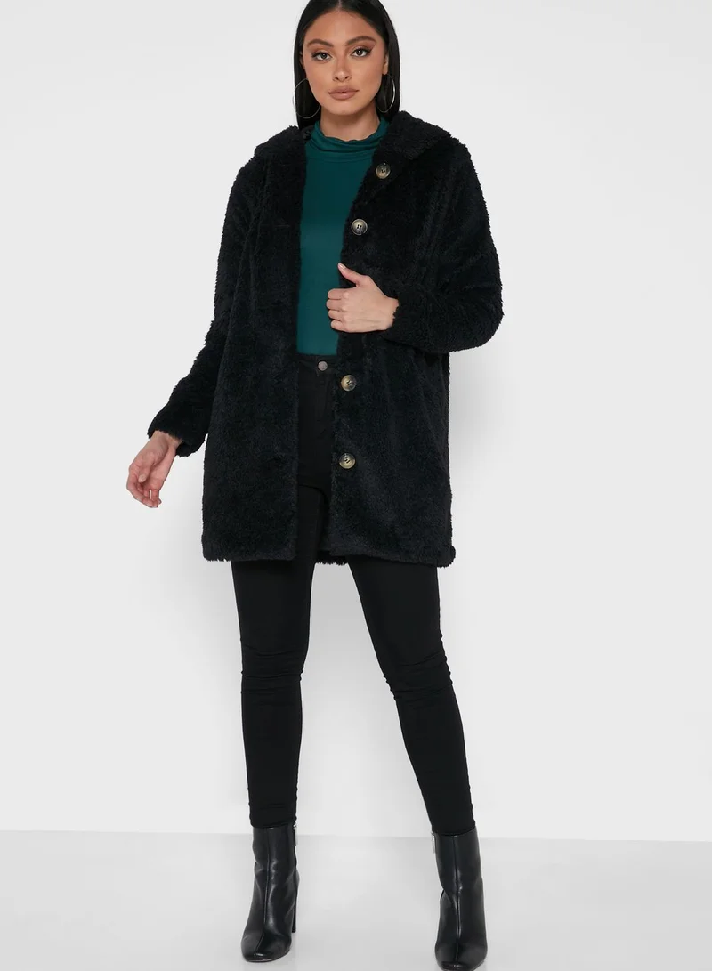 VERO MODA Hooded Fleece Longline Coat