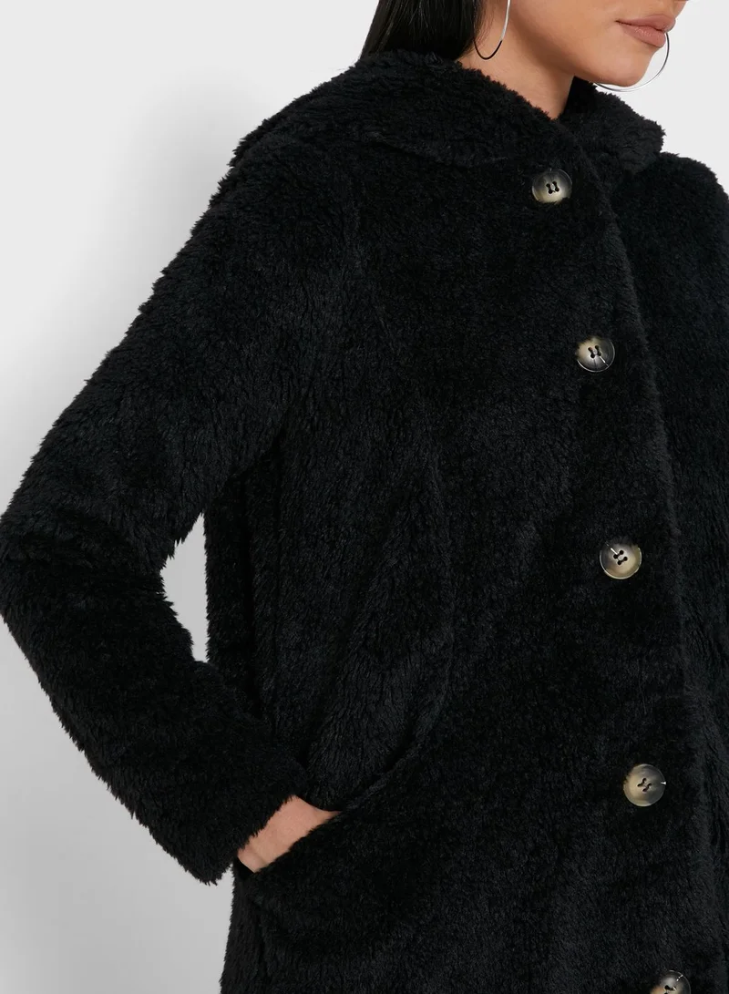 VERO MODA Hooded Fleece Longline Coat