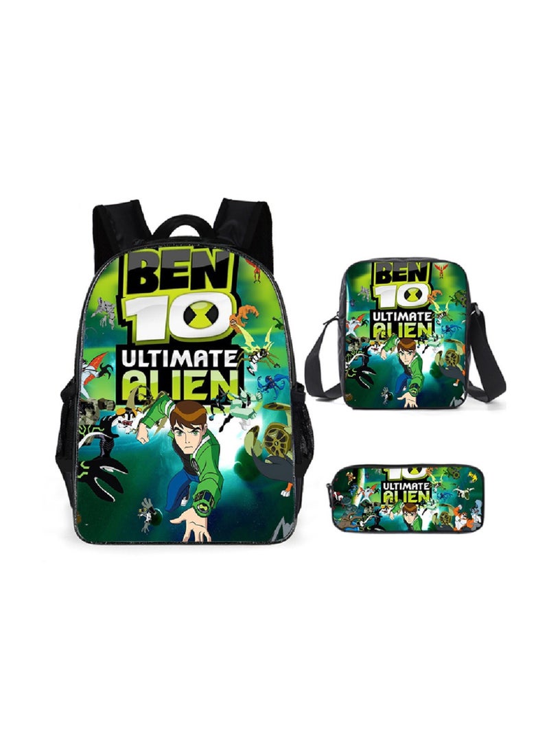 SKT Shiketro Ben 10 Backpack Student Schoolbag Anime Cartoon Backpack Backpack 29*16*42CM + Shoulder Bag 19*6*23CM + Pen Bag 24*7*11CM Three-piece Set - Image 1