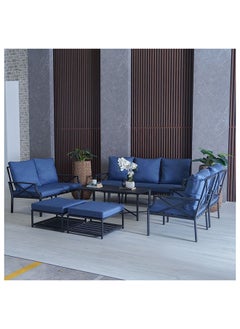 DANUBE HOME Torino 7 Seater Outdoor Sofa Set Steel Frame Garden Furniture Modern Design Lounge Sofa Sets 8 Pieces Outdoor Seating Table And Chairs Set For Patio Balcony Lawn Yard Blue  - Image 3
