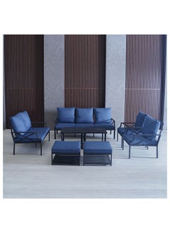 DANUBE HOME Torino 7 Seater Outdoor Sofa Set Steel Frame Garden Furniture Modern Design Lounge Sofa Sets 8 Pieces Outdoor Seating Table And Chairs Set For Patio Balcony Lawn Yard Blue  - Image 4