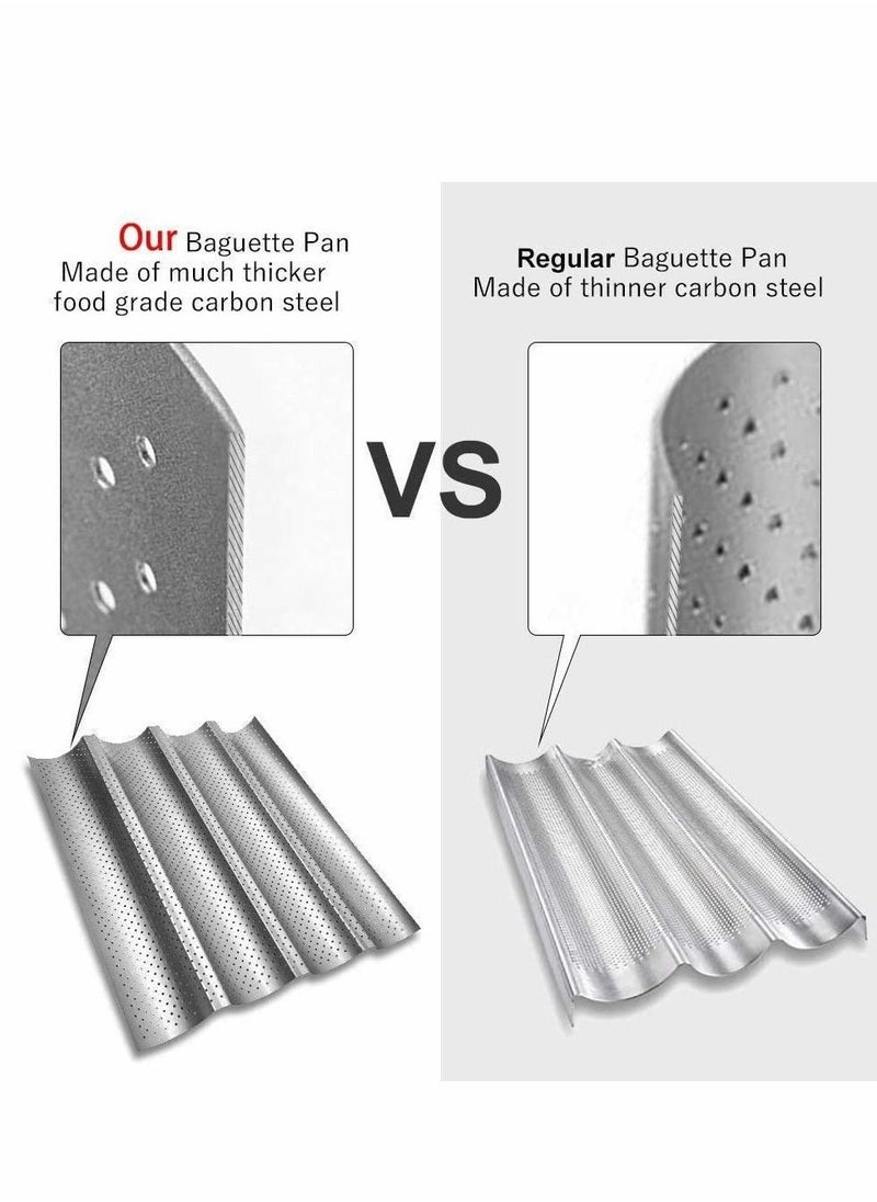 Y&D - Baguette Baking Tray Non-Stick Perforated French Bread Stick Pan Mould Loaf 4 Trough Loaves Wave Baker for Oven (Silver) - Image 1