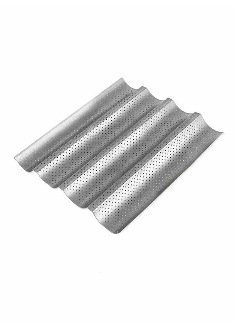 Y&D - Baguette Baking Tray Non-Stick Perforated French Bread Stick Pan Mould Loaf 4 Trough Loaves Wave Baker for Oven (Silver) - Image 1
