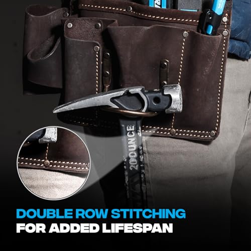 OX Tools Leather Tool Pouch for Pro Drywall Contractor, Oil Tanned Leather Tool Belt Pouches Hammer Loop, Belt Loops, Framing Drywaller's Tool Organizer Bag OX-P263801 - Image 4