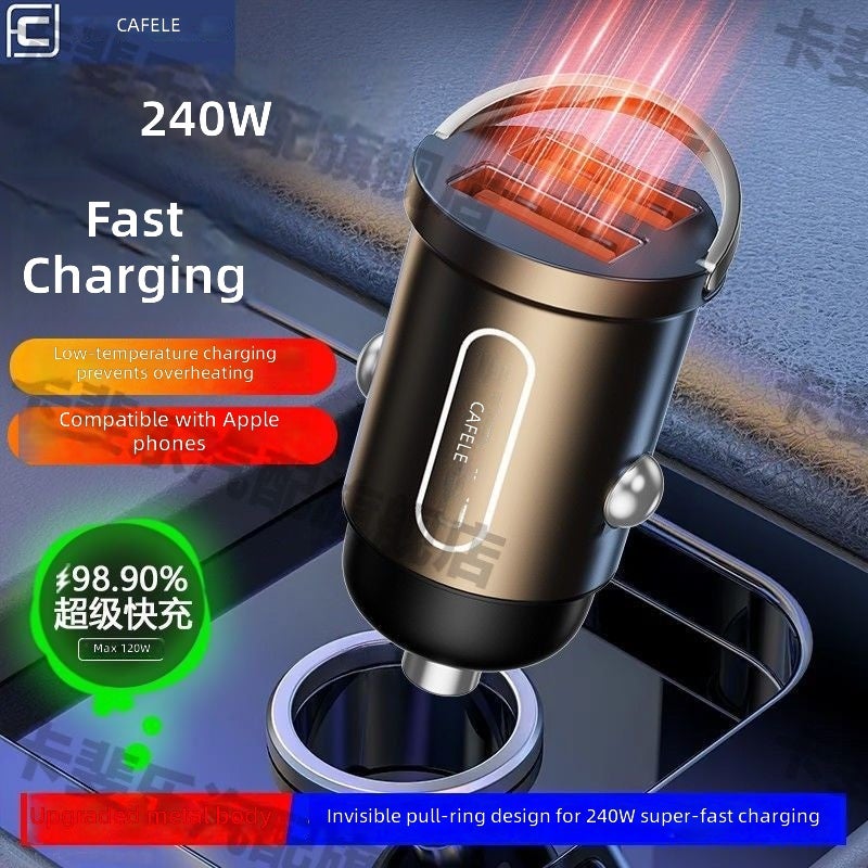 Cafele Car Charger Dual USB Super Fast Charger Hidden Metal Compatible with Apple Huawei All Protocol Flash Charge