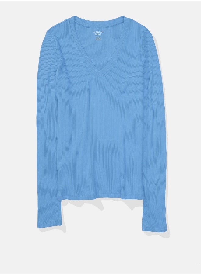 American Eagle AE Plush Long-Sleeve V-Neck Tee  - Image 3