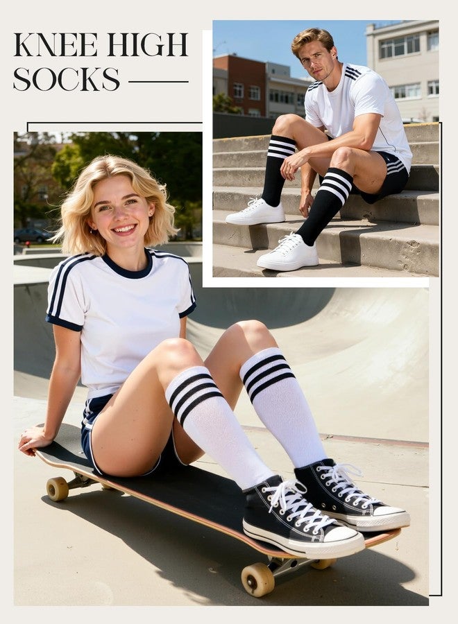 American Trends Knee High Socks for Women Striped Tube Socks Youth Athletic Soccer Socks 2 Pack Black White & White Black One Size - Image 5
