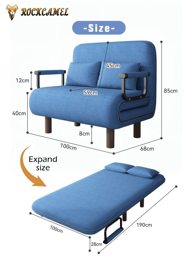 ROCKCAMEL أريكة بذراعين ثلاثة في واحد مع تعديل الزاوية، عرض 100 سم، يمكن تحويلها إلى سرير وأريكة مسند ظهر، قماش الفانيلا الصديق للبشرة، قابل للإزالة والغسل، مناسب للمنزل والمكتب، يأتي مع وسائد مزدوجة، يمكن الاستلقاء أو الجلوس أو النوم، مقعد أريكة مسند ظهر متعدد الوظائف - Image 2