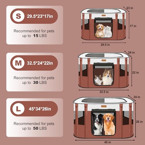 Akinerri Dog Playpen - Foldable Cat Play Pens for Pubby, Kitten, Rabbit, Portable Pet Tent with Carring Bag for Indoor/Outdoor Travel Camping (Brown-Small) - Image 5
