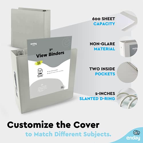 Enday 3 Inch Binder 3 Ring Binders Grey, Slant D-Ring 3” Clear View Cover with 2 Inside Pockets, Heavy Duty Colored School Supplies Office and Home Binders – by Enday - Image 5