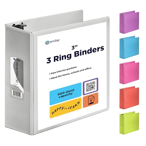 Enday 3 Inch Binder 3 Ring Binders Grey, Slant D-Ring 3” Clear View Cover with 2 Inside Pockets, Heavy Duty Colored School Supplies Office and Home Binders – by Enday - Image 1