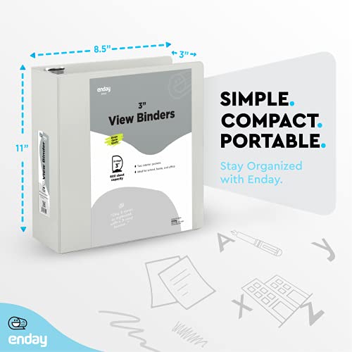 Enday 3 Inch Binder 3 Ring Binders Grey, Slant D-Ring 3” Clear View Cover with 2 Inside Pockets, Heavy Duty Colored School Supplies Office and Home Binders – by Enday - Image 4