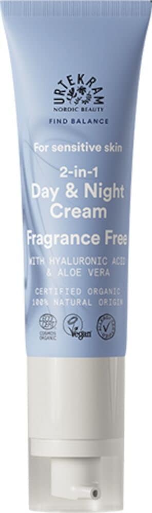 Urtekram Day and Night Face Cream for sensitive skin 2in1 Fragrance Free Find Balance VeganOrganic Moisturizing Natural Origin 50ml