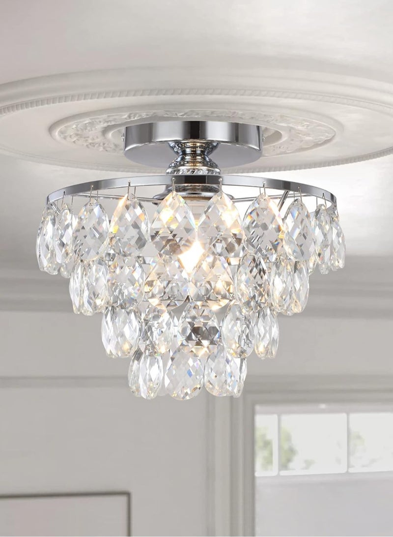 LOOPITYS Silver crystal chandelier, small mini chandelier, modern embedded crystal chandelier (diameter 25CM/9.84 inch bulb base: E27, bulb not included) corridor ceiling lighting, corridor bedroom hall living room ceiling - Image 1