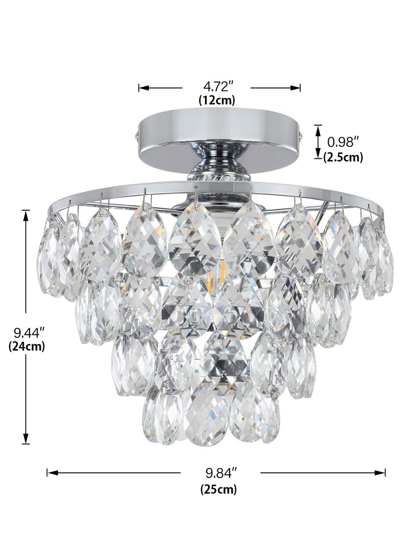 LOOPITYS Silver crystal chandelier, small mini chandelier, modern embedded crystal chandelier (diameter 25CM/9.84 inch bulb base: E27, bulb not included) corridor ceiling lighting, corridor bedroom hall living room ceiling - Image 3