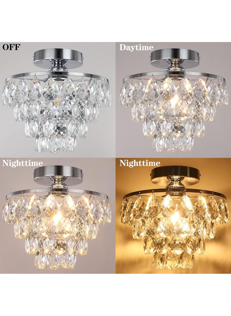 LOOPITYS Silver crystal chandelier, small mini chandelier, modern embedded crystal chandelier (diameter 25CM/9.84 inch bulb base: E27, bulb not included) corridor ceiling lighting, corridor bedroom hall living room ceiling - Image 5