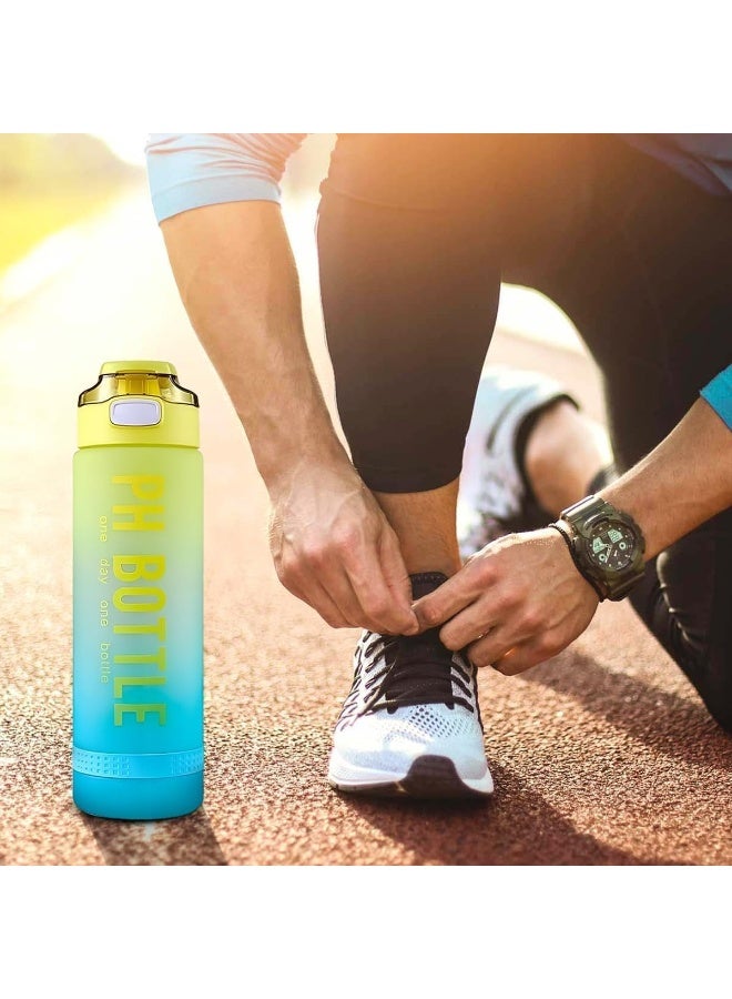 هابي هوم زجاجة مياه رياضية سعة 1 لتر خالية من البيسفينول A، محمولة ومضادة للتسرب مع مؤشرات وقت تحفيزية، فتحة فم واسعة وتنظيف سهل، مصنوعة من مادة متينة مقاومة للكسر، مثالية للرياضة والجيم وركوب الدراجات والتنزه والتخييم والعمل والمدرسة، قابلة لإعادة الاستخدام وصديقة للبيئة للحفاظ على الترطيب طوال اليوم- لون أصفر - Image 2