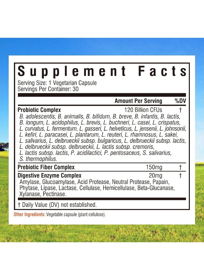 Innate Vitality - Innate Vitality 3-in-1 Probiotics 120 Billion CFUs 34 Strains with Organic Prebiotics & Digestive Enzymes - 30 Vegan Caps - Image 1