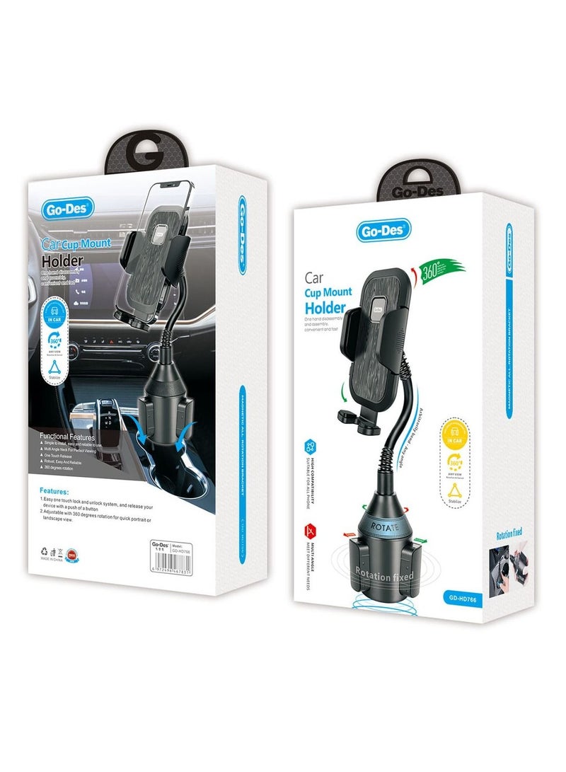 GO-DES Go Des GD-HD766 Car Cup Holder Strong Grip Rotatable Head 360 Degree - Image 2