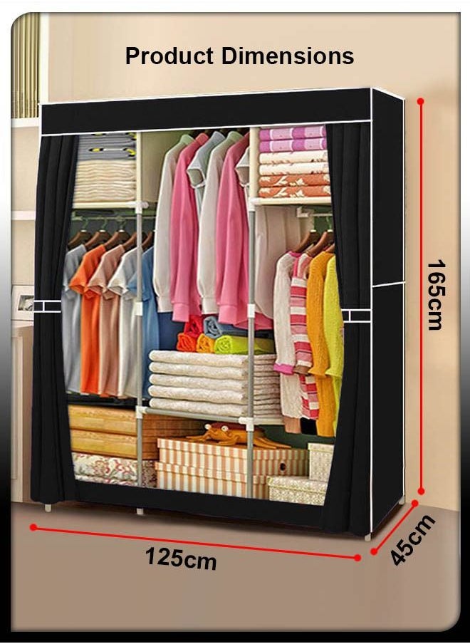 DBLEW Portable 125Cm Closets Folding Wardrobe with 3 Hanging Rods and 6 Storage Organizer Rack Shelves Non-Woven Fabric Stable Shelf and Easy Assembly For Clothes Strong and Durable Cabinet  - Image 4