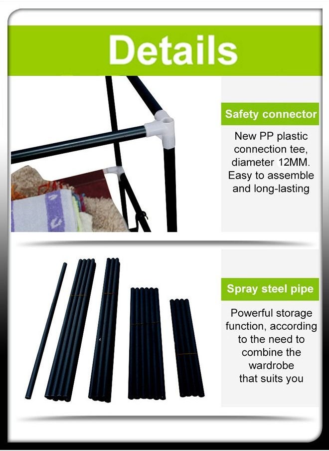 DBLEW Portable 125Cm Closets Folding Wardrobe with 3 Hanging Rods and 6 Storage Organizer Rack Shelves Non-Woven Fabric Stable Shelf and Easy Assembly For Clothes Strong and Durable Cabinet  - Image 3