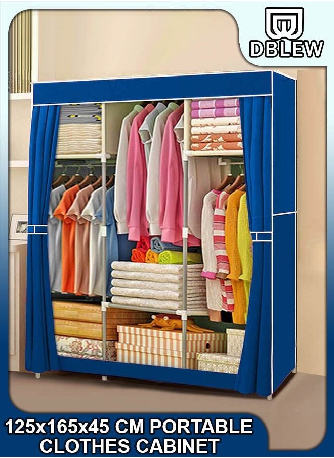 DBLEW Portable 125Cm Closets Folding Wardrobe with 3 Hanging Rods and 6 Storage Organizer Rack Shelves Non-Woven Fabric Stable Shelf and Easy Assembly For Clothes Strong and Durable Cabinet  - Image 1