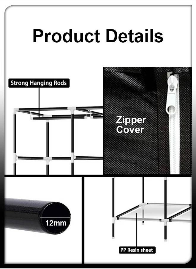DBLEW Portable 125Cm Closets Folding Wardrobe with 3 Hanging Rods and 6 Storage Organizer Rack Shelves Non-Woven Fabric Stable Shelf and Easy Assembly For Clothes Strong and Durable Cabinet  - Image 2