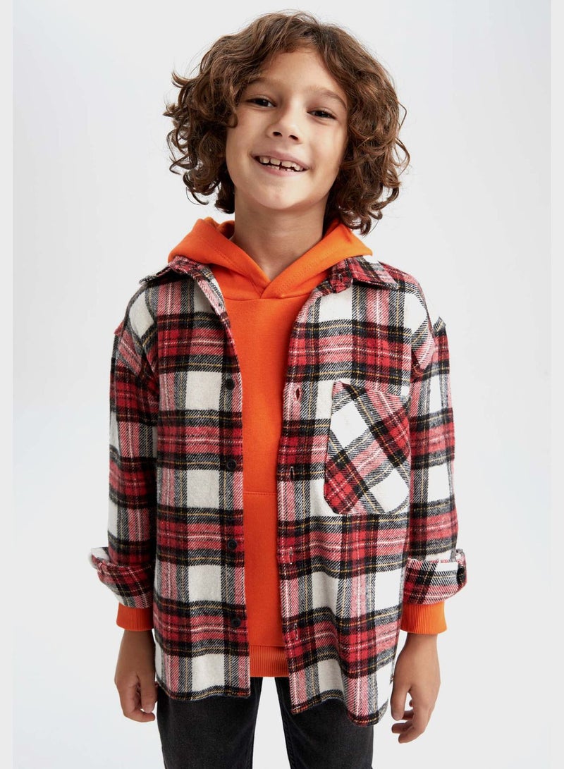DeFacto Kids Checks Hooded Shirt - Image 1