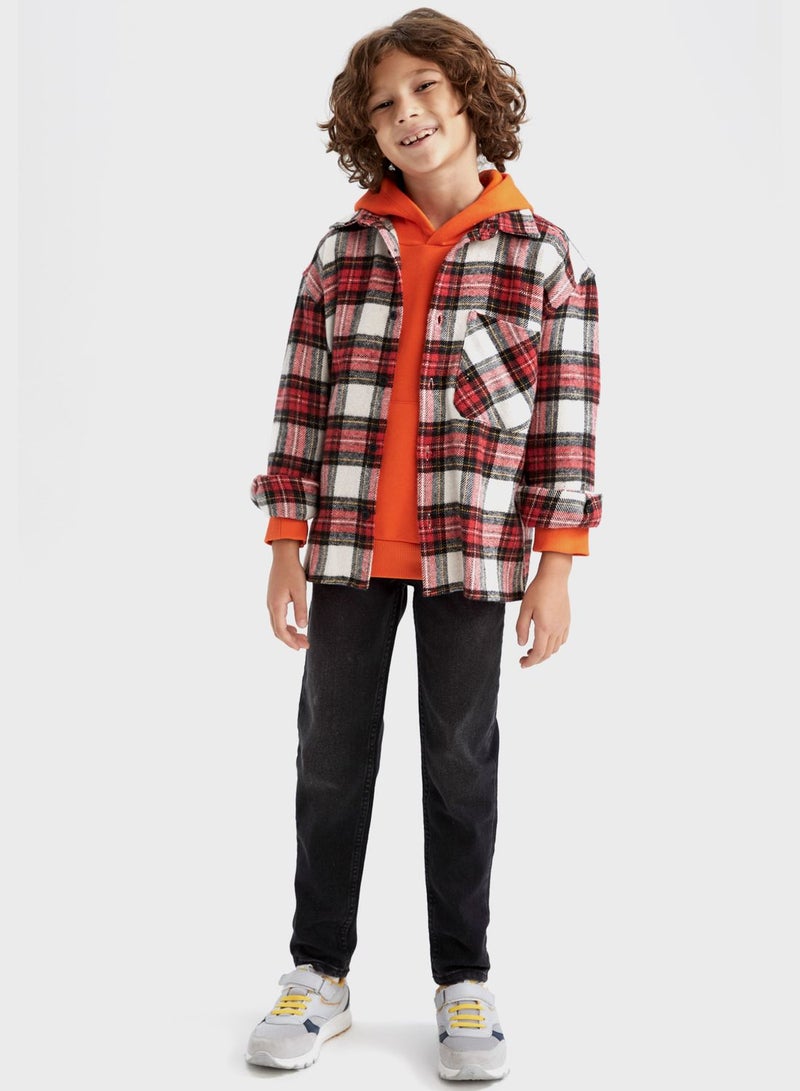 DeFacto Kids Checks Hooded Shirt - Image 4