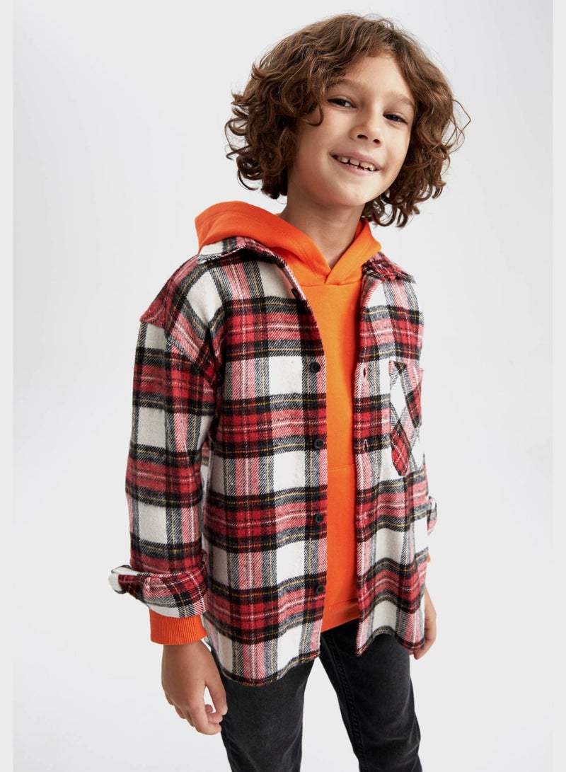 DeFacto Kids Checks Hooded Shirt - Image 3
