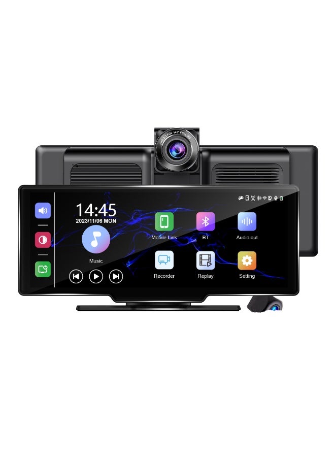 بلو فاير كاميرا سيارة ذكية مزدوجة بدقة 4K بشاشة لمس 10.26 بوصة – تدعم CarPlay وAndroid Auto لاسلكيًا، نظام DVR بمرآة ذكية، شاشة IPS، تسجيل أمامي 4K وخلفي 1080P، GPS مدمج، WiFi، Bluetooth، FM، مستشعر G، وضع الركن، رؤية ليلية، كشف الحركة – مسجل قيادة متطور للسيارات - Image 1