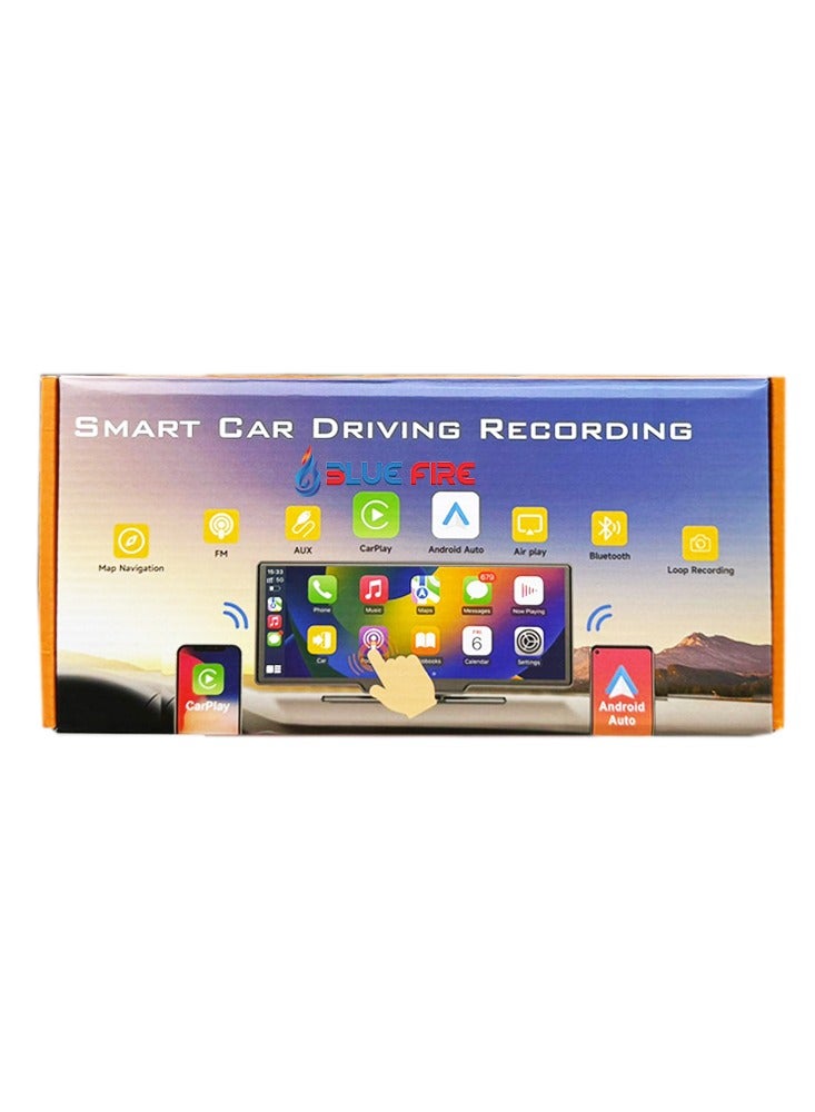 بلو فاير كاميرا سيارة ذكية مزدوجة بدقة 4K بشاشة لمس 10.26 بوصة – تدعم CarPlay وAndroid Auto لاسلكيًا، نظام DVR بمرآة ذكية، شاشة IPS، تسجيل أمامي 4K وخلفي 1080P، GPS مدمج، WiFi، Bluetooth، FM، مستشعر G، وضع الركن، رؤية ليلية، كشف الحركة – مسجل قيادة متطور للسيارات - Image 3