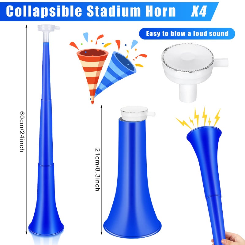 Sosation 4 Pieces Collapsible Stadium Horn 24 Inch Vuvuzela Plastic Trumpet Horn Blow Noisemakers for Sporting Events Football Games Sports Party Supplies Favors AccessoriesBlue - Image 3