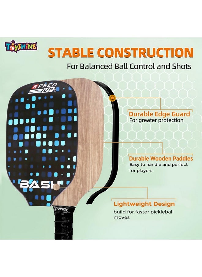 Toyshine Toyshine Speed Up Wooden Pickleball Paddles Set - 2 Lightweight Rackets with 2 Pickleballs Fun Play Game for All Ages Indoor Outdoor Garden Ground Park Play  - Image 2