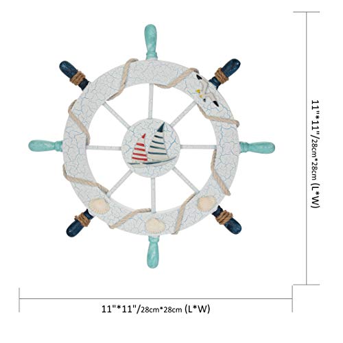 Rienar Nautical Ship Steering Wheel - 11" Diameter Wooden Beach Home Wall Décor With Fishing Net/Shell/Fish/Starfish/Seagull - Image 2