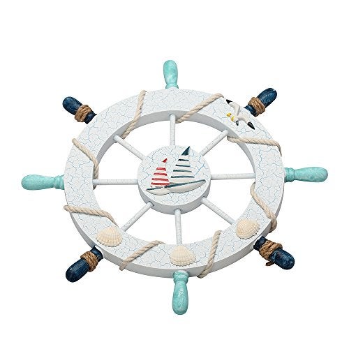Rienar Nautical Ship Steering Wheel - 11" Diameter Wooden Beach Home Wall Décor With Fishing Net/Shell/Fish/Starfish/Seagull - Image 3