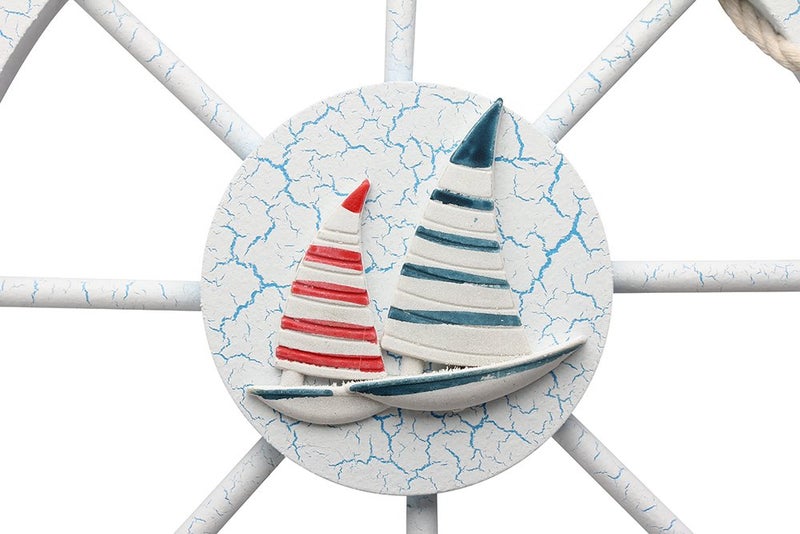 Rienar Nautical Ship Steering Wheel - 11" Diameter Wooden Beach Home Wall Décor With Fishing Net/Shell/Fish/Starfish/Seagull - Image 5