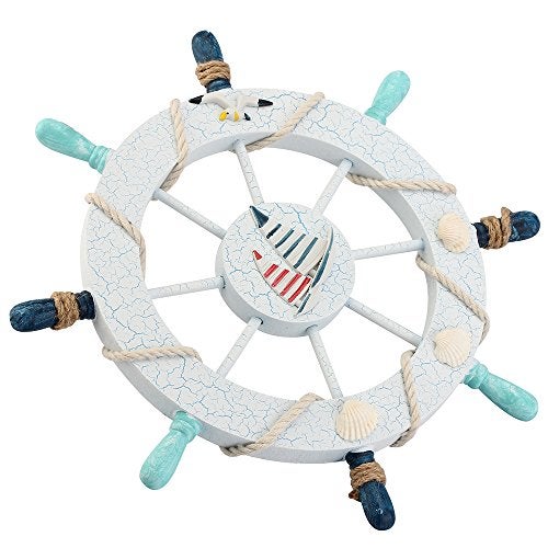 Rienar Nautical Ship Steering Wheel - 11" Diameter Wooden Beach Home Wall Décor With Fishing Net/Shell/Fish/Starfish/Seagull - Image 4
