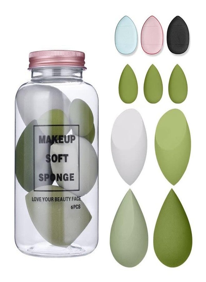 Sunaina Makeup Sponge Set of 10 Beauty Blenders With +Mini Puff for Eye makeup Egg Case, Soft Sponge for Foundation, Powder, Blusher Makeup Face (4Big+3Mini+3mini puff=10pcs) with Jar/Dabba - Image 1