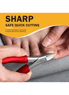 BEZOX Toe Nail Clippers For Thick Toenails For Seniors - Raised Cutting Edge Ingrown Toenail Clippers, Ergonomic Design Toenail Scissors For Thick Nails, Podiatrist Recommended - Red  - Image 2