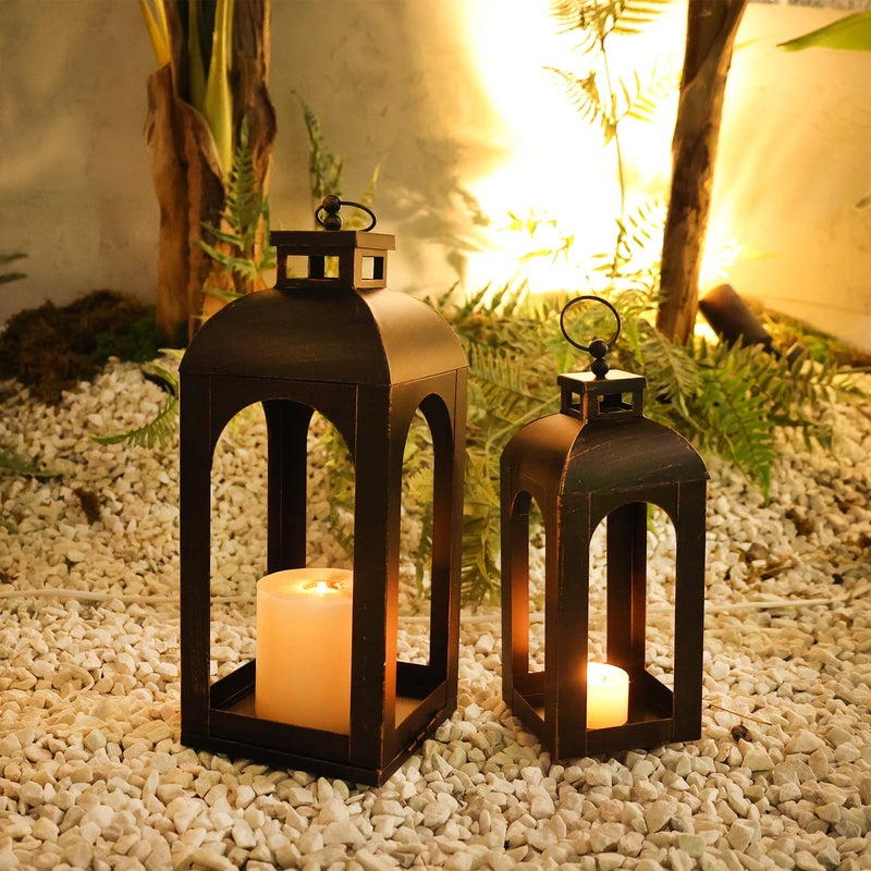 DECORKEY LED Lantern Decorative Outdoor&Indoor, Set of 2 (17â€™â€™&13â€™â€™) Black Metal Lanterns Decor, Vintage Hanging Candle Holder for Home Porch Wedding Halloween Christmas Decorations Battery Powered - Image 4