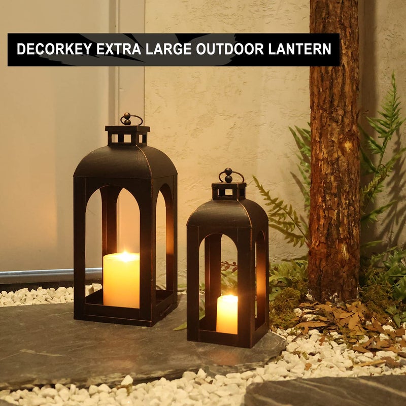 DECORKEY LED Lantern Decorative Outdoor&Indoor, Set of 2 (17â€™â€™&13â€™â€™) Black Metal Lanterns Decor, Vintage Hanging Candle Holder for Home Porch Wedding Halloween Christmas Decorations Battery Powered - Image 3