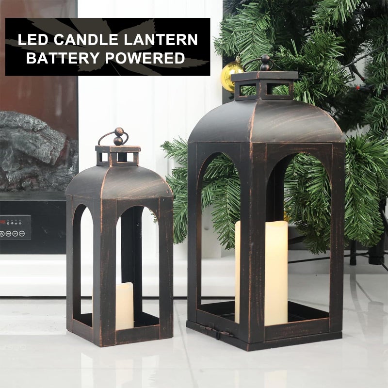 DECORKEY LED Lantern Decorative Outdoor&Indoor, Set of 2 (17â€™â€™&13â€™â€™) Black Metal Lanterns Decor, Vintage Hanging Candle Holder for Home Porch Wedding Halloween Christmas Decorations Battery Powered - Image 5