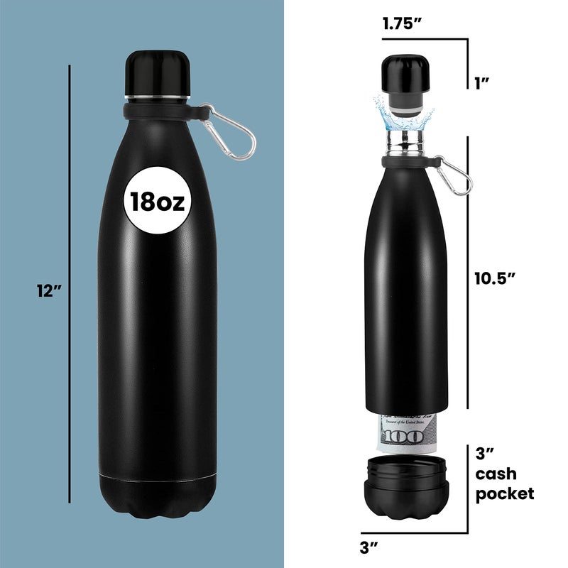 SP HOME GOODS Diversion Safe Water Bottle -Black Stainless Steel Bottle with Hidden Compartment for Cards, Keys, Cash, and Valuables - Insulated Bottle for Hot and Cold Drinks - 18 Ounces - Image 5