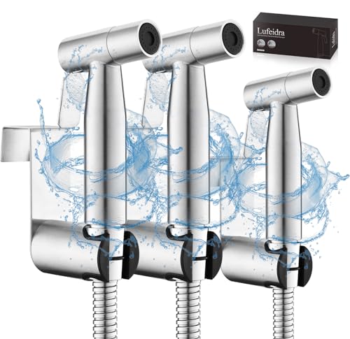 LUFEIDRA Handheld Toilet Bidet Sprayer for Toilet-Adjustable Water Pressure Control with Bidet Hose for Feminine Wash, Stainless Steel Brushed Nickel Cloth Diaper for Baby Wash (Stainless Steel, 3 Pack) - Image 1